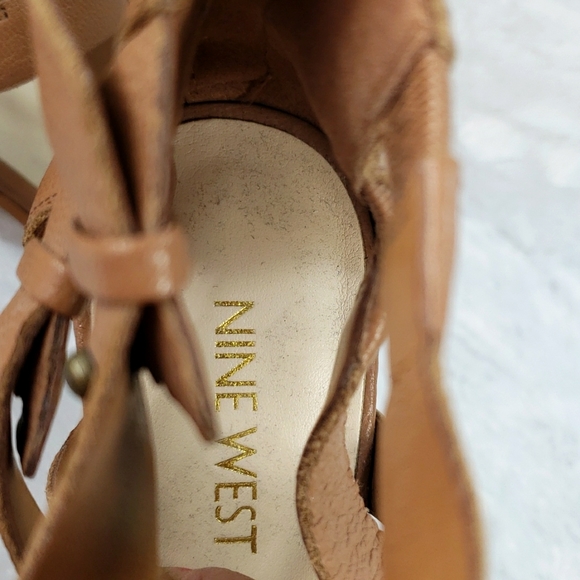 Nine West Reese Heels Women Brown leather Beaded Sandal Strap Back Zip Size7.5 - Picture 7 of 10